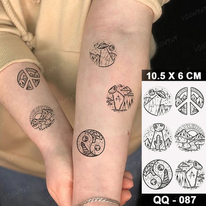 Waterproof Temporary Tattoo Sticker Moon Sun Black Line Geometric Flash Tatoo Women Men Child Arm Ankle Body Art Fake Tatto Cool