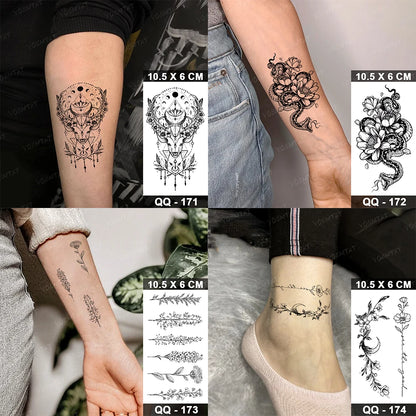 Waterproof Temporary Tattoo Sticker Moon Sun Black Line Geometric Flash Tatoo Women Men Child Arm Ankle Body Art Fake Tatto Cool