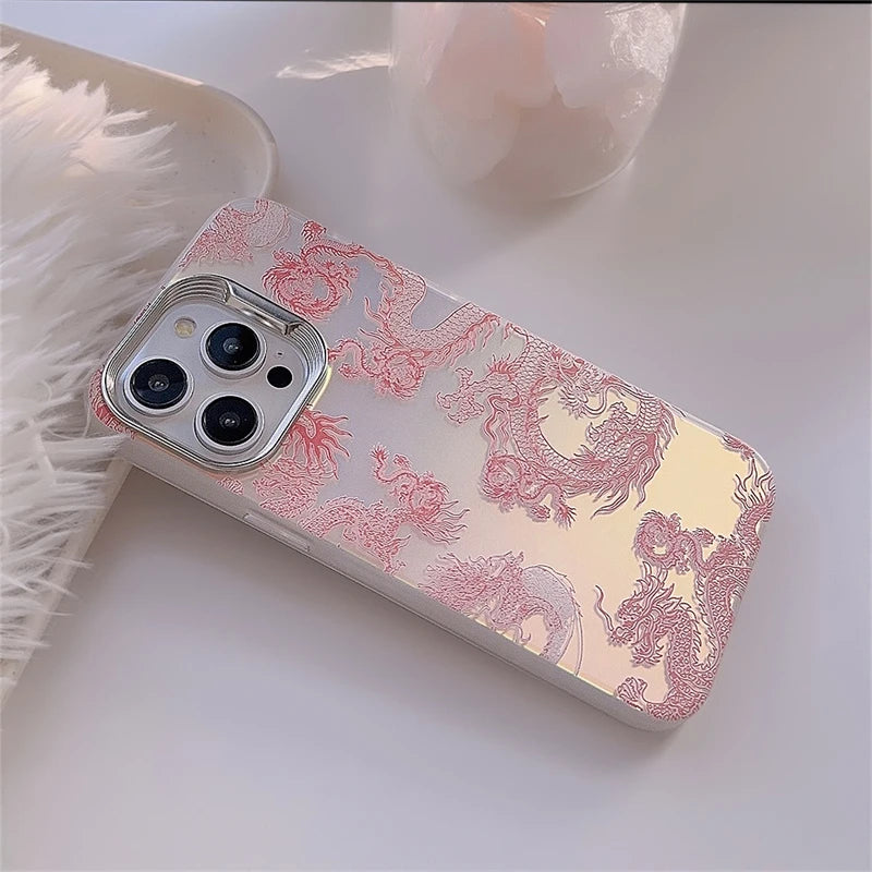 Nwe Year Phone Cases For iphone 15 14 13 Pro Max Chinese Pink Dragon Pattern Phone Fundas Back Protective fantastic Style Covers