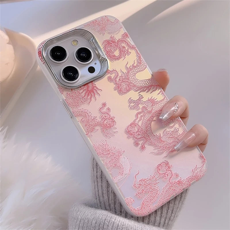 Nwe Year Phone Cases For iphone 15 14 13 Pro Max Chinese Pink Dragon Pattern Phone Fundas Back Protective fantastic Style Covers