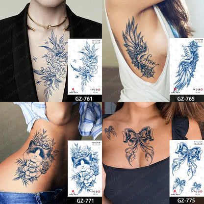 Bow Tie Love Juice Ink Lasting Waterproof Temporary Tattoo Sticker Leaf Totem Semi Permanent Fake Tatoo Body Art Men Women Arm