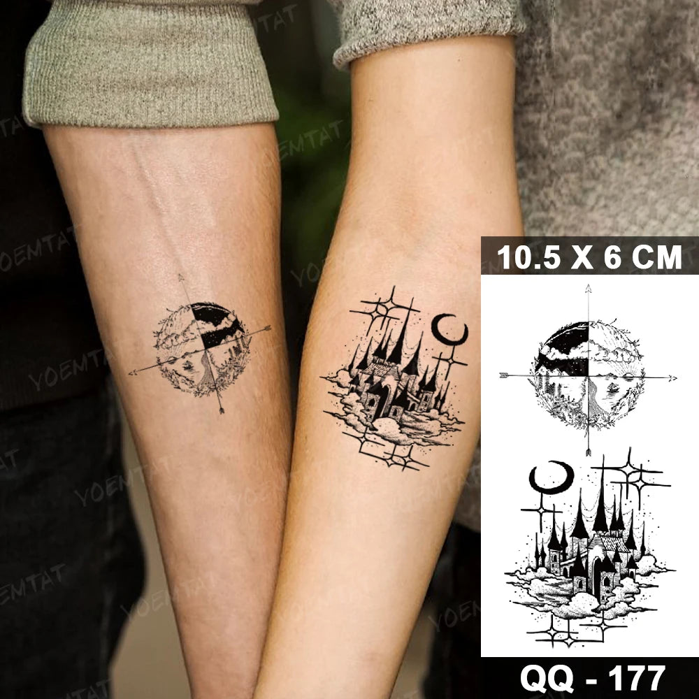 Waterproof Temporary Tattoo Sticker Moon Sun Black Line Geometric Flash Tatoo Women Men Child Arm Ankle Body Art Fake Tatto Cool