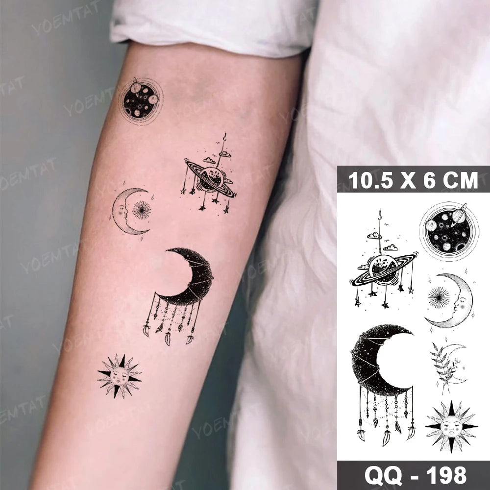 Waterproof Temporary Tattoo Sticker Moon Sun Black Line Geometric Flash Tatoo Women Men Child Arm Ankle Body Art Fake Tatto Cool